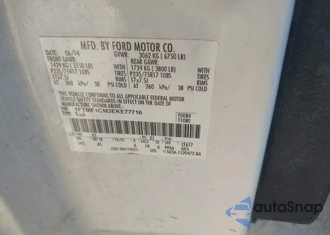 2014 Ford F-150 Xl z USA, uszkodzony, nr VIN 1FTMF1CM3EKE77716